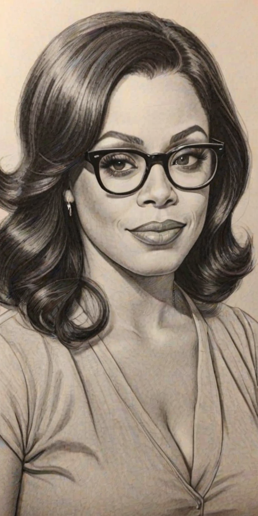 Splendid Niecy Nash, pencil sketch, portrait of Enchanting woman 1936s in glasses, hair style beatnik, outline, clear lines, fine lines, 8k