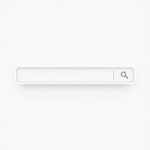 Create a high-resolution image of a search bar on a clean white background, using a DSLR camera with a 50mm lens, aperture set to f/1.8, shutter speed of 1/100 sec, and ISO 100, with a soft focus on the search bar to enhance depth.