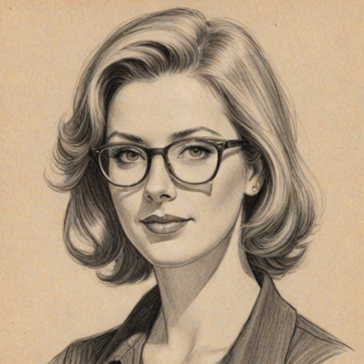 Wonderful Diane Neal, pencil sketch, portrait of Radiant woman 1933s in glasses, hair style beatnik, outline, clear lines, fine lines, 8k