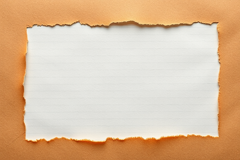 Capture a textured, torn paper effect with a warm brown border, using a DSLR camera with a 50mm lens, f/2.8 aperture, ISO 100, and a shallow depth of field to enhance detail.