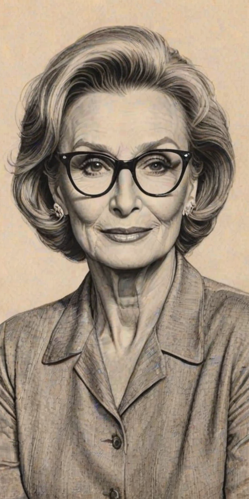 Sublime Cloris Leachman, pencil sketch, portrait of Superb woman 1954s in glasses, hair style beatnik, outline, clear lines, fine lines, 8k