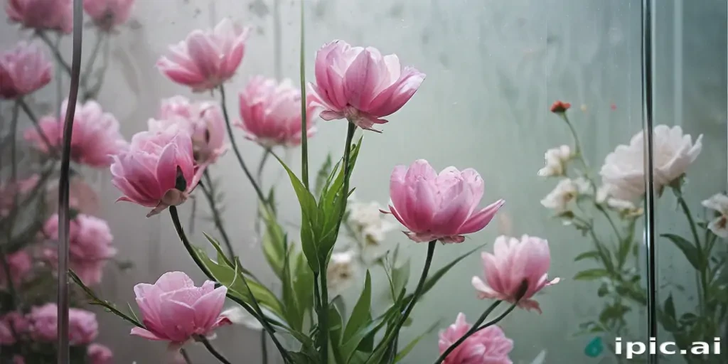flowers behind glass wallpaper