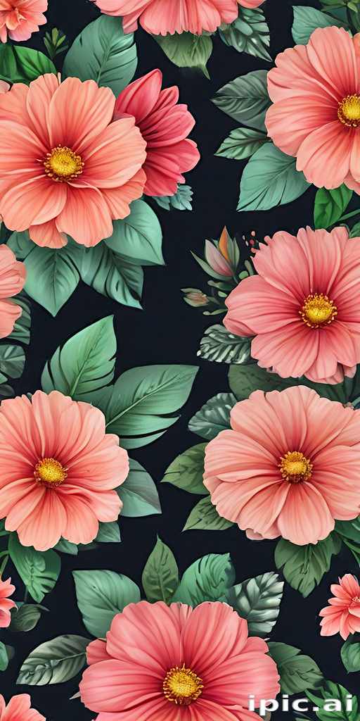 Vibrant Floral Pattern Featuring Lush Blooms and Green Leaves on Dark ...