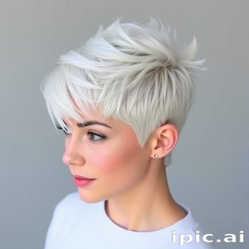 Striking platinum pixie cut with "Arctic Frost" design showcases razor-sharp edges and a swept-back crown, exuding confidence and modern sophistication