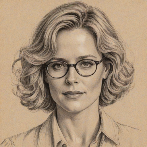 Bewitching Elizabeth Shue, pencil sketch, portrait of Pleasing woman 1922s in glasses, hair style beatnik, outline, clear lines, fine lines, 8k