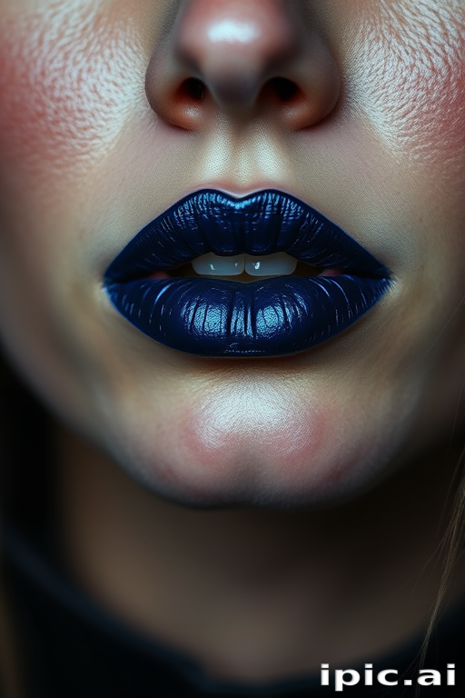 Midnight blue woman lips with metallic sheen, perfect for edgy and alternative makeup looks