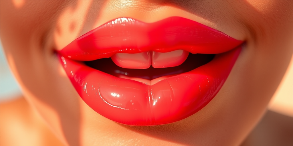 Vibrant coral-hued lips with a glossy finish shine brilliantly, capturing the essence of a tropical sunset in the "Sunset Bliss" style, featuring a subtle ombre effect that gradually transitions from deep coral to a lighter peachy tone at the center, creating a mesmerizing dimensional appearance that enhances the natural fullness of the lips while providing a fresh and youthful glow