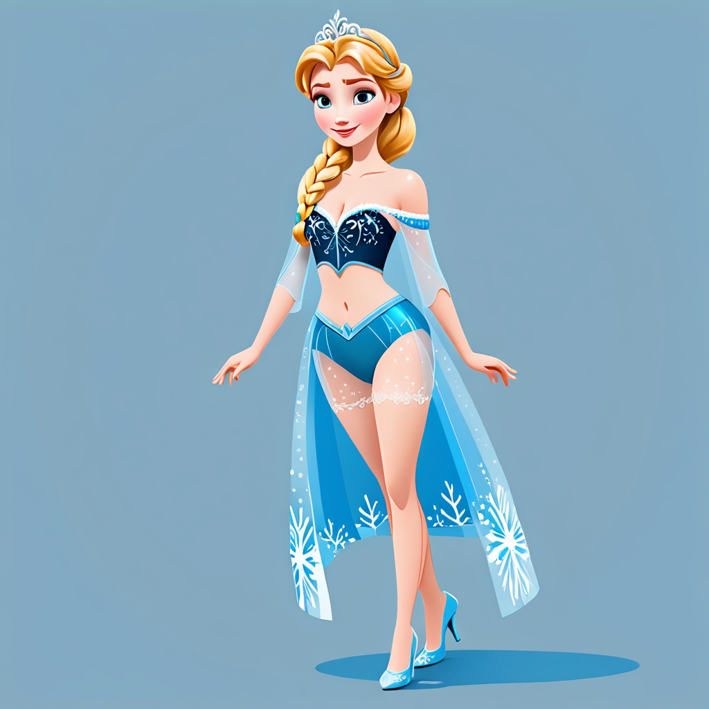 Free Ai Image Generator - High Quality and 100% Unique Images -  —  Anna from Cartoon Frozen as Cinderella from cartoon cinderella walks  dressed in transparent tiny red simple underwear. flat