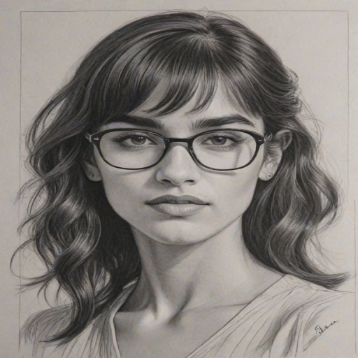 Radiant Sofia Boutella, pencil sketch, portrait of Exquisite woman 1944s in glasses, hair style beatnik, outline, clear lines, fine lines, 8k