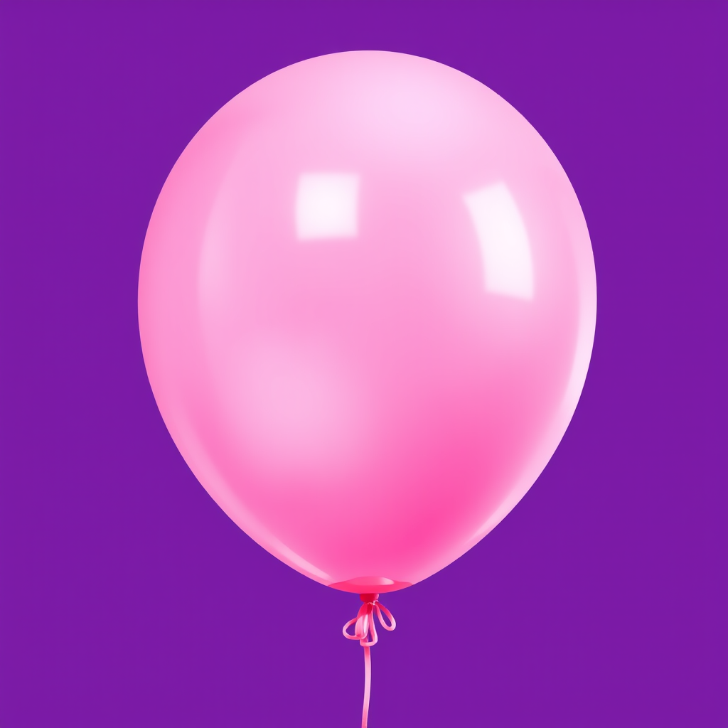 Create a high-resolution illustration of a pink balloon with a glossy finish, captured in a soft-focus lens with a DSLR camera at f/2.8 aperture, ISO 100, and a 50mm lens; set against a vibrant purple background to enhance contrast and depth.