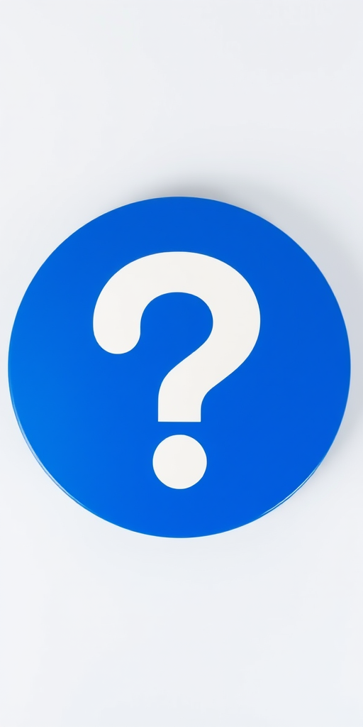 regenerate a high-quality circular blue icon featuring a large white question mark centered, shot with a DSLR camera, aperture f/4, ISO 100, 50mm lens, overhead view, vibrant colors and sharp contrast