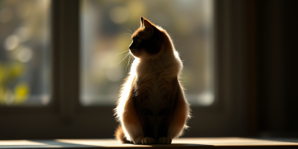 Create a highly detailed silhouette of a fluffy cat standing upright, captured with a DSLR camera at f/2.8, ISO 100, 50mm lens, with a soft-focus background for depth, high dynamic range, and natural lighting.
