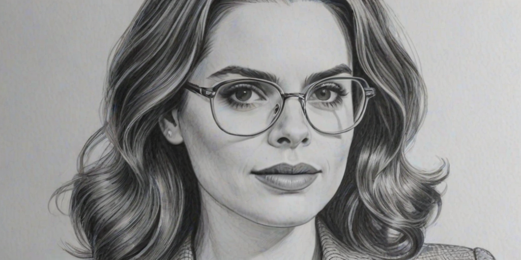 Ravishing Hayley Atwell, pencil sketch, portrait of Superb woman 1964s in glasses, hair style beatnik, outline, clear lines, fine lines, 8k