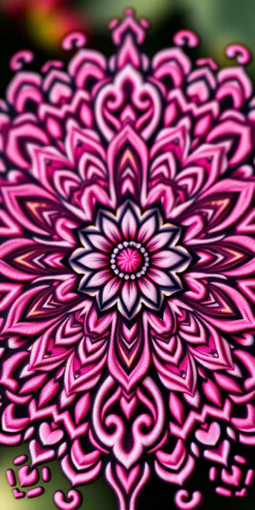 create a highly detailed symmetrical mandala design featuring intricate floral patterns and geometric shapes, photographed with a Canon EOS R5, 100mm f/2.8 macro lens, f/8 aperture, 1/125 sec shutter speed, ISO 200, natural lighting, and a shallow depth of field for a soft background blur