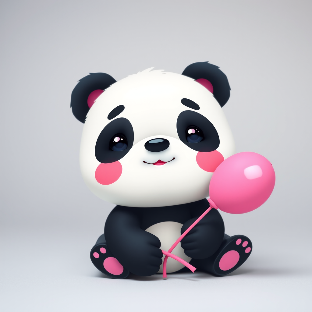 A cute cartoon panda holding a pink balloon, vibrant colors, soft shadows, high resolution, shot with a DSLR camera at f/2.8, ISO 100, 50mm lens, front view, with a shallow depth of field to enhance details.