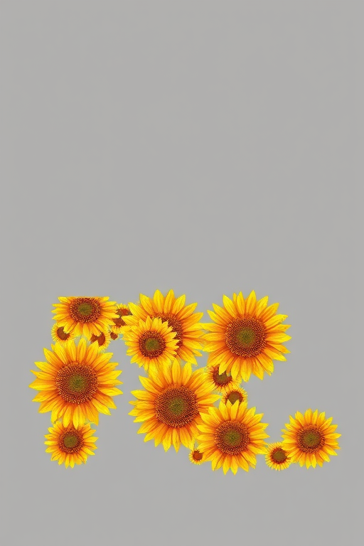 Generate an intricate illustration of the letter "n" filled with sunflower patterns in warm yellows and oranges, captured with a Canon EOS 5D Mark IV at f/2.8, 50mm lens, ISO 100, natural lighting, high-resolution digital art style.