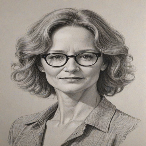 Radiant Melissa Leo, pencil sketch, portrait of Radiant woman 1975s in glasses, hair style beatnik, outline, clear lines, fine lines, 8k