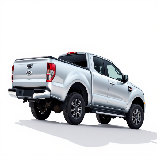 Generate a high-resolution side view illustration of a silver pickup truck with a clear background, using a Canon EOS R5 camera with a 50mm lens, f/2.8 aperture, ISO 100, and a shallow depth of field for enhanced image quality.