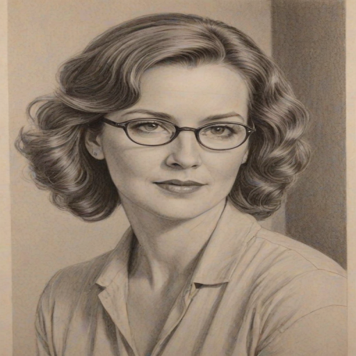 Superb Elizabeth Perkins, pencil sketch, portrait of Lovely woman 1929s in glasses, hair style beatnik, outline, clear lines, fine lines, 8k