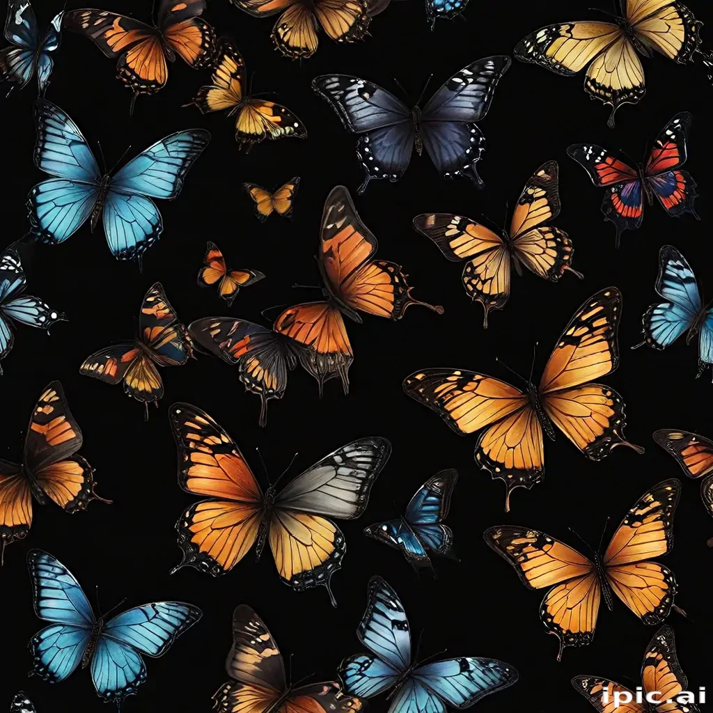 butterflies in black background