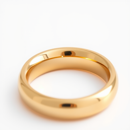 Create a high-resolution image of a shiny, reflective gold ring with a smooth surface and a circular hole in the center, using a DSLR camera at f/8 aperture, ISO 100, with a 50mm lens, in soft natural lighting and a clean white background.