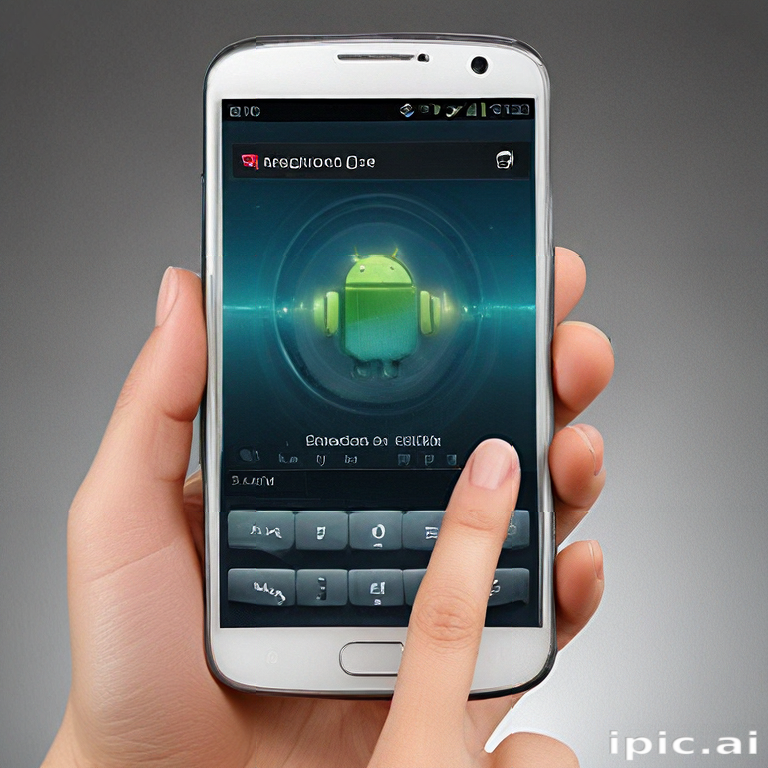 User Interacting with Android Smartphone Featuring Vibrant Green Robot ...