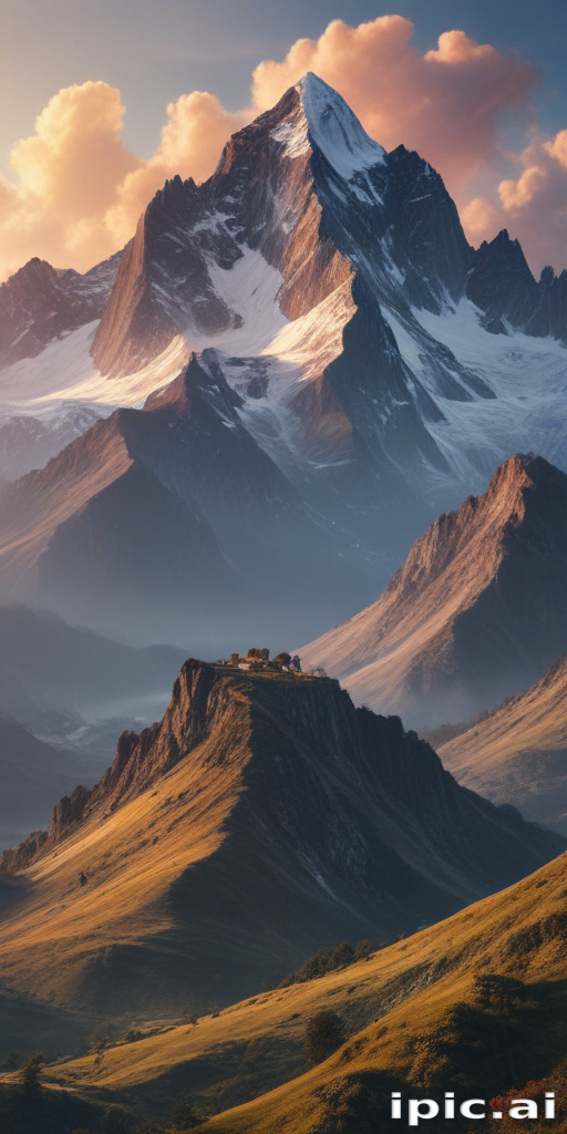 Majestic Mountain Landscape at Sunset with Dramatic Peaks and Valleys