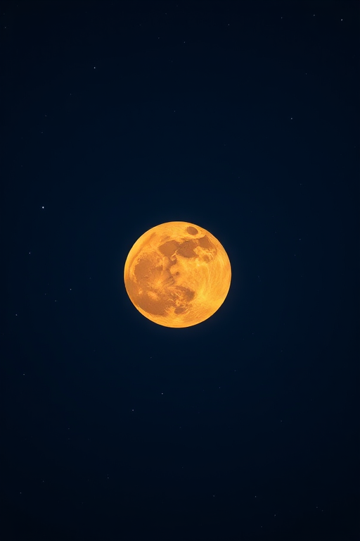 A serene night sky with a large golden moon surrounded by twinkling stars, deep blue backdrop, softly illuminated edges, captured with a Canon EOS R5, 50mm lens, aperture f/1.8, ISO 200, long exposure 15 seconds, focus on moon's texture and star details.