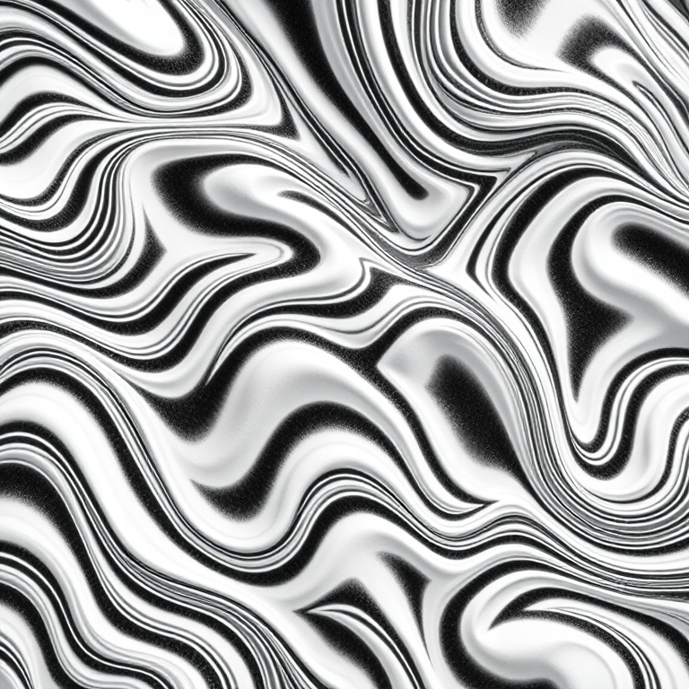 Create a high-resolution black and white abstract pattern featuring continuous wavy lines with varying thickness, shot with a DSLR camera at f/8, 1/250 sec, ISO 100, using a wide-angle lens from a top-down view for clarity and detail.