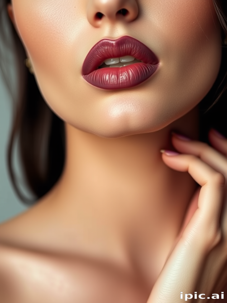 Elegant matte mauve lips featuring a subtle ombre effect, expertly lined and shaped to perfection, exuding sophistication in a high-fashion editorial style photograph