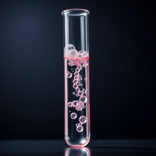 Create a hyper-realistic illustration of a test tube filled with bubbling liquid, shot from a slight upward angle at a 50mm lens, f/2.8 aperture, using a high-resolution digital camera to enhance details and colors.