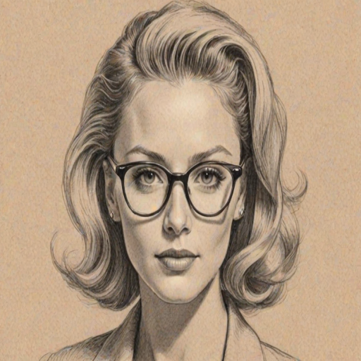 Attractive Jessica Cauffiel, pencil sketch, portrait of Exquisite woman 1952s in glasses, hair style beatnik, outline, clear lines, fine lines, 8k