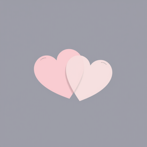 Create an illustration of two overlapping hearts in a minimalist style, using a soft grey color, with a high-resolution image quality, shot from a straight-on view, using a DSLR camera at f/2.8 aperture and 50mm lens, vibrant lighting.