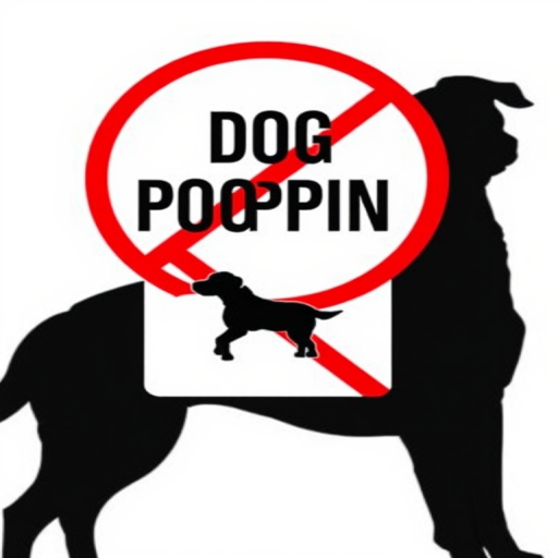 Generate a high-resolution image of a no dog pooping sign with a clear red circle and diagonal line over a silhouette of a dog, using a DSLR camera with 50mm lens, aperture f/8, ISO 100, and a white background for enhanced contrast.