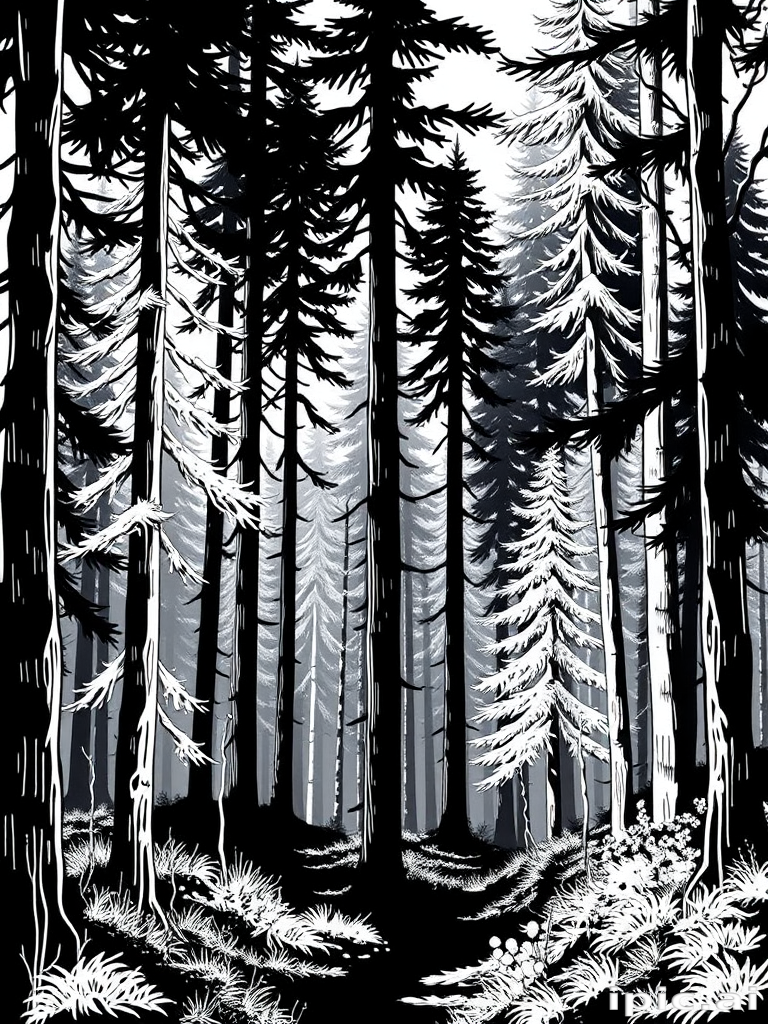 forest clipart black and white