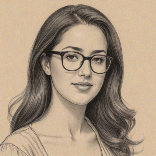 Comely Vanessa Carlton, pencil sketch, portrait of Magnificent woman 1952s in glasses, hair style beatnik, outline, clear lines, fine lines, 8k