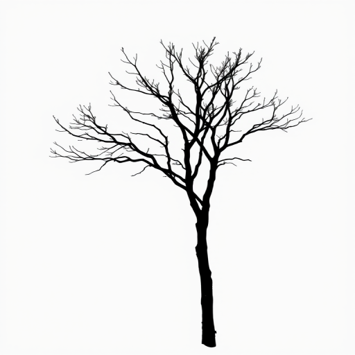 /imagine prompt: a minimalist black silhouette of a tree against a white background, capture with a Canon EOS R5, aperture f/8, ISO 100, 50mm lens, clear focus and high resolution.