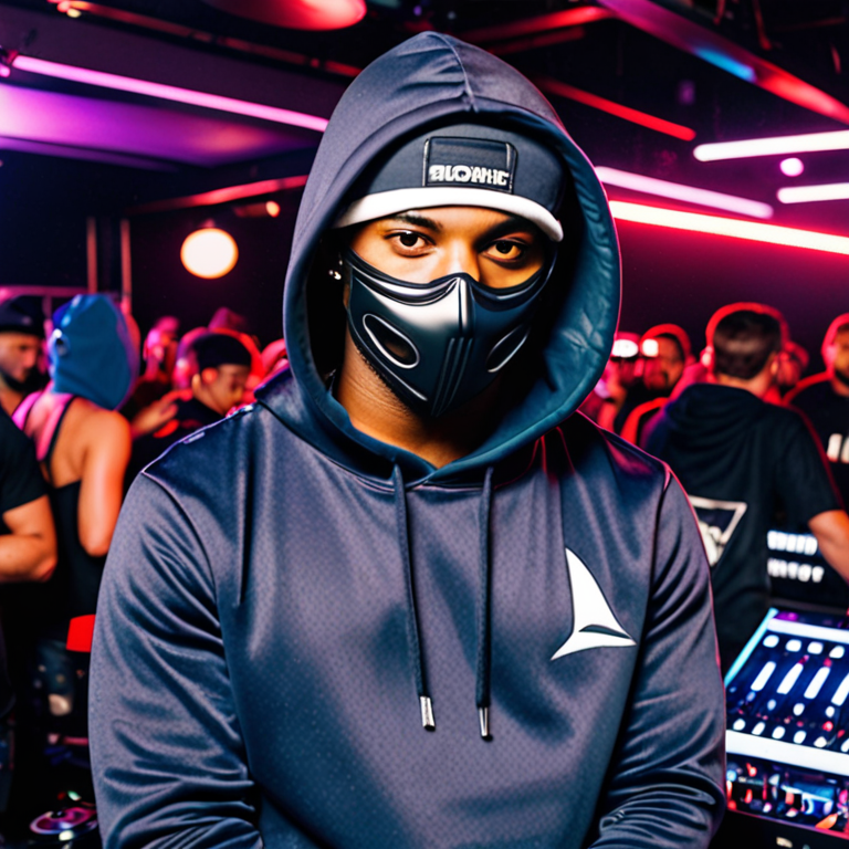 dj with masker and hoodie in squad amsterdam in a club
