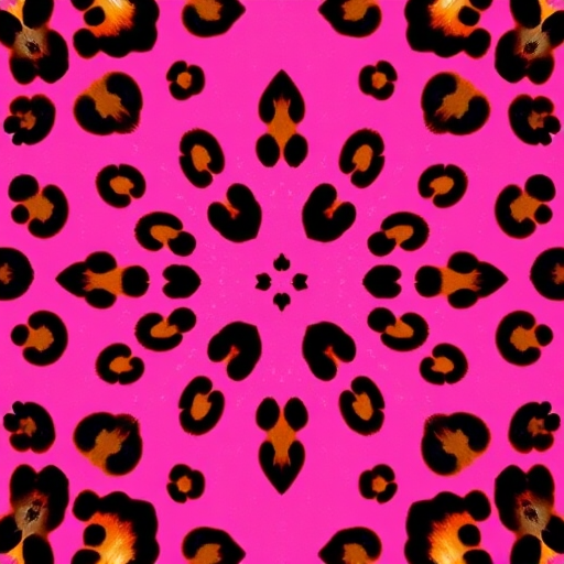 leopard print pattern on a bright pink background, high-resolution, macro lens, f/2.8 aperture, ISO 100, 50mm lens, studio lighting, symmetrical composition, vibrant colors