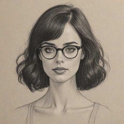 Sublime Krysten Ritter, pencil sketch, portrait of Gorgeous woman 1924s in glasses, hair style beatnik, outline, clear lines, fine lines, 8k