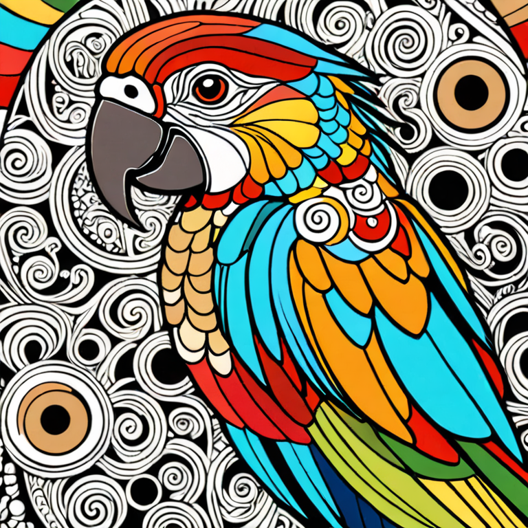 parrot, zentangle ornaments, geometry, head contour, light brown, white ...