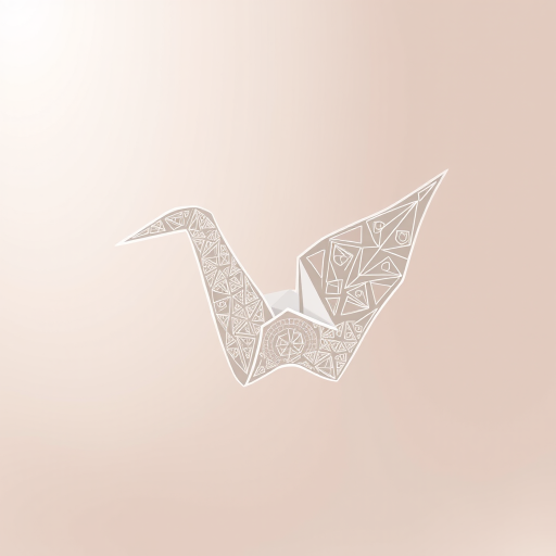 Create a highly detailed and intricate illustration of a paper crane in a minimalistic style with a soft-focus background, using a DSLR camera with a 50mm lens at f/1.8, ISO 100, and a shallow depth of field for enhanced clarity.