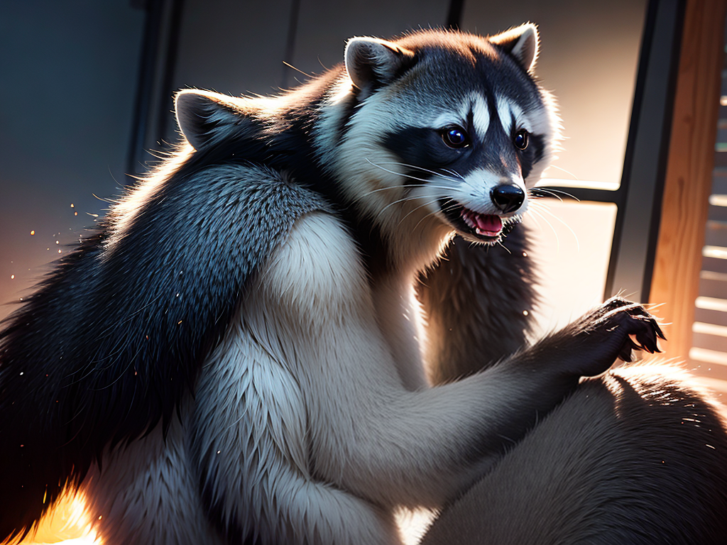 male raccoon with grey fur, and with a blue gem in his left paw