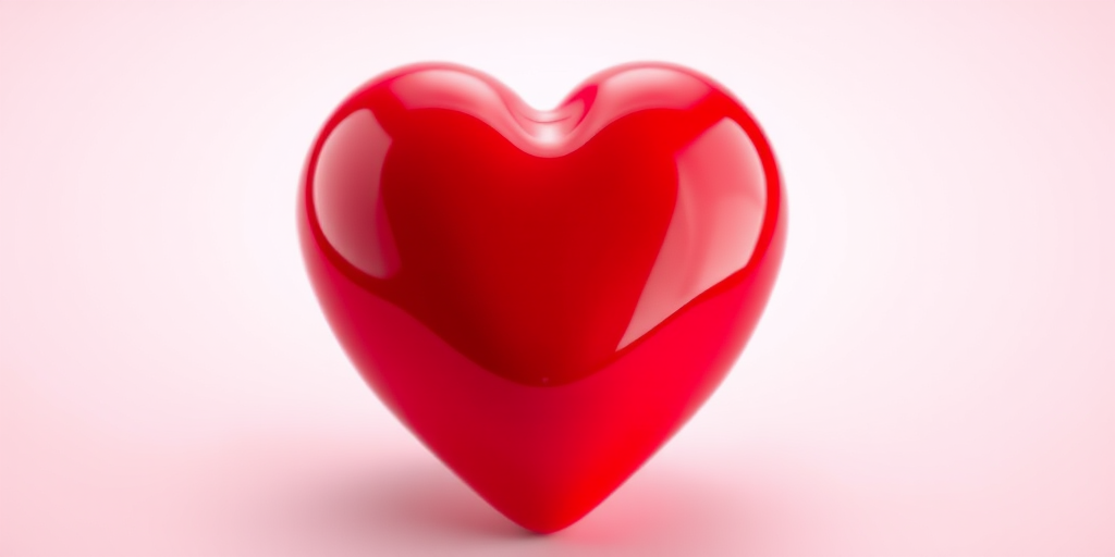 Create a vibrant, high-resolution image of a glossy red heart, using a DSLR camera with a 50mm lens at f/1.8, ISO 100, and a shallow depth of field to enhance details and depth, in a bright, neutral background to emphasize the heart's shine.