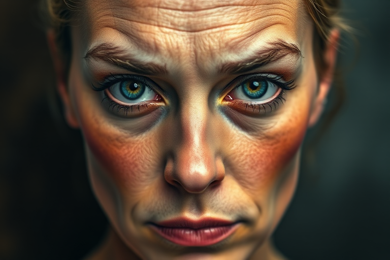 Photorealistic color portrait tattoo called "Timeless Gaze" capturing every nuance of facial features with lifelike shading and vivid hues to create a stunning three-dimensional effect