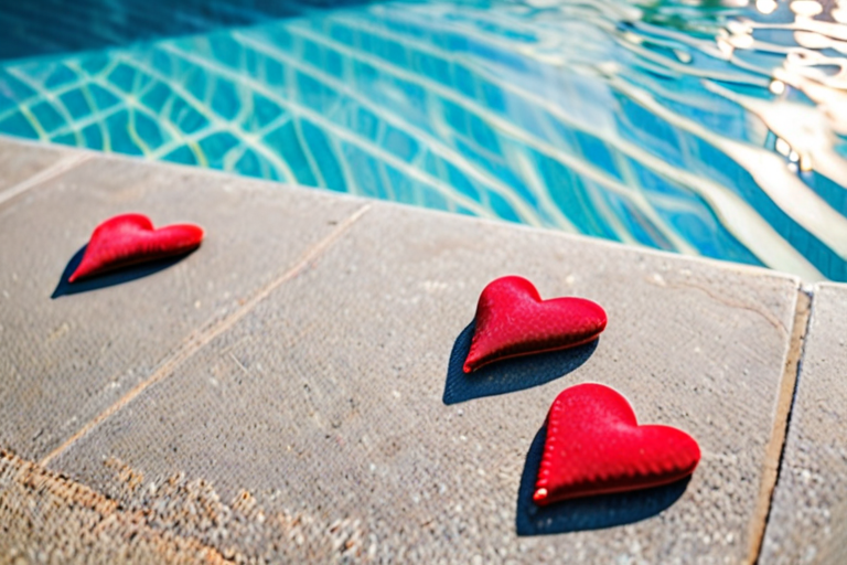 Valentines day hearts fun by the swimming pool