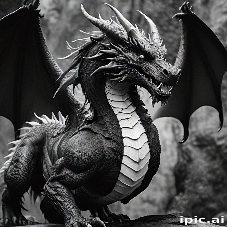 Majestic Black Dragon with Wings Spread Against a Stunning Fantasy ...