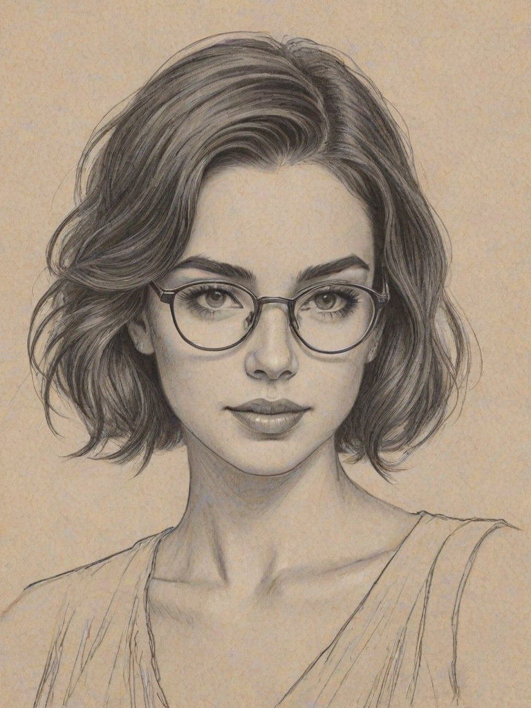 Charming Adelaide Kane, pencil sketch, portrait of Radiant woman 1921s in glasses, hair style beatnik, outline, clear lines, fine lines, 8k
