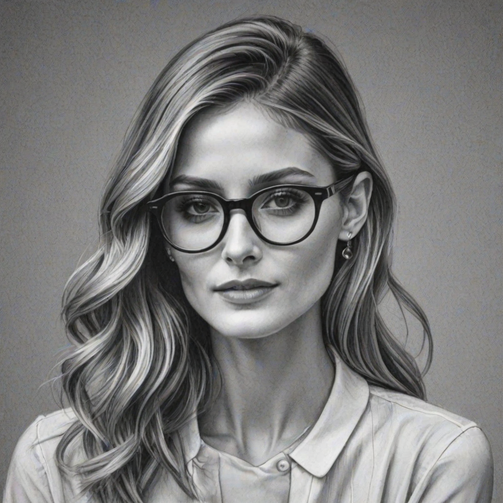 Enchanting Olivia Palermo, pencil sketch, portrait of Fetching woman 1925s in glasses, hair style beatnik, outline, clear lines, fine lines, 8k