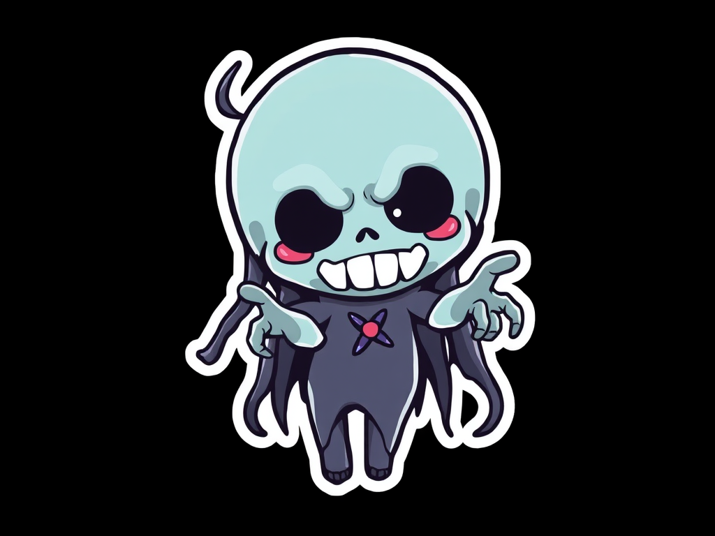 this photo is a kawaii Ghoul power sticker, 3d digital art, black background, sticker line weight